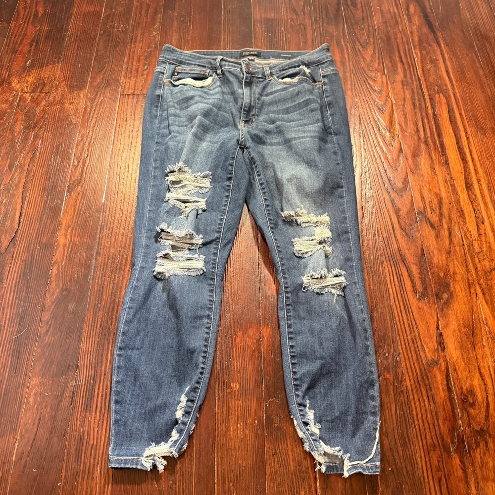 Judy Blue Jeans Womens 18W Blue Distressed Skinny Fit Faded Whiskers‎ Y2K Boho